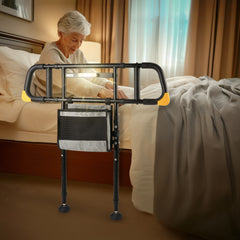 C4 Pro Bed Rail for Elderly Seniors, Adjustable Bed Assist Grab Bar with Dual Vertical Auxiliary Grips & Side Storage Pocket, 400 LBS Heavy Duty Bedside Fall Prevention Support Rail for Pregnant Women & Disabled Adults