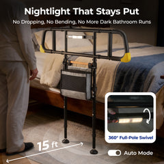 Foldable Bed Rail for Elderly, C5 Pro Adjustable Bed Assist Handle, Bedside Safety Support Rail with Storage Pocket, Portable Folding Bed Assist Rail for Seniors, Elderly Fall Prevention Aid