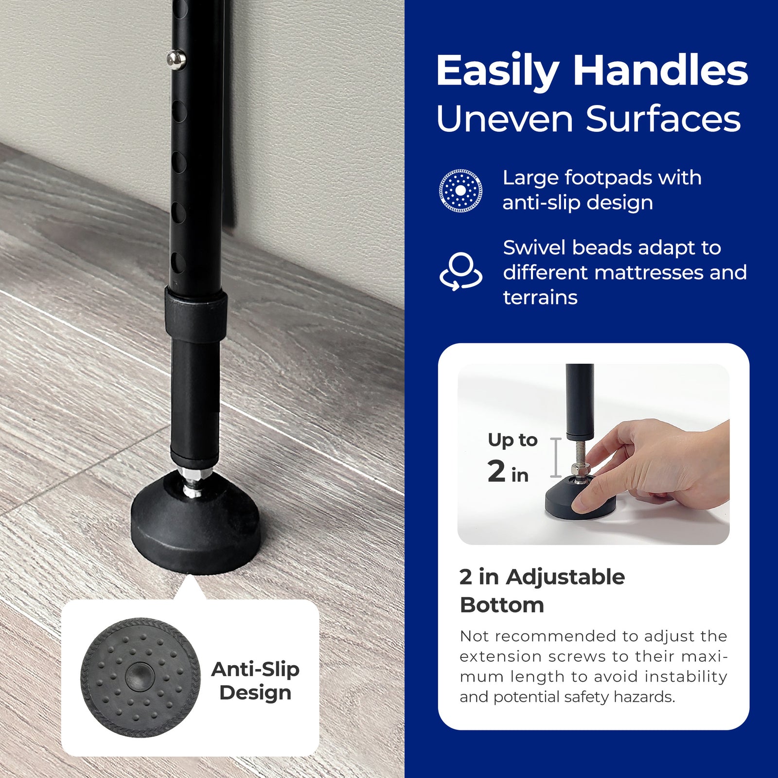 C3 Pro Bed Rail for Elderly, Adjustable Bedside Assist Handle with Storage Pocket, Safety Support Rail