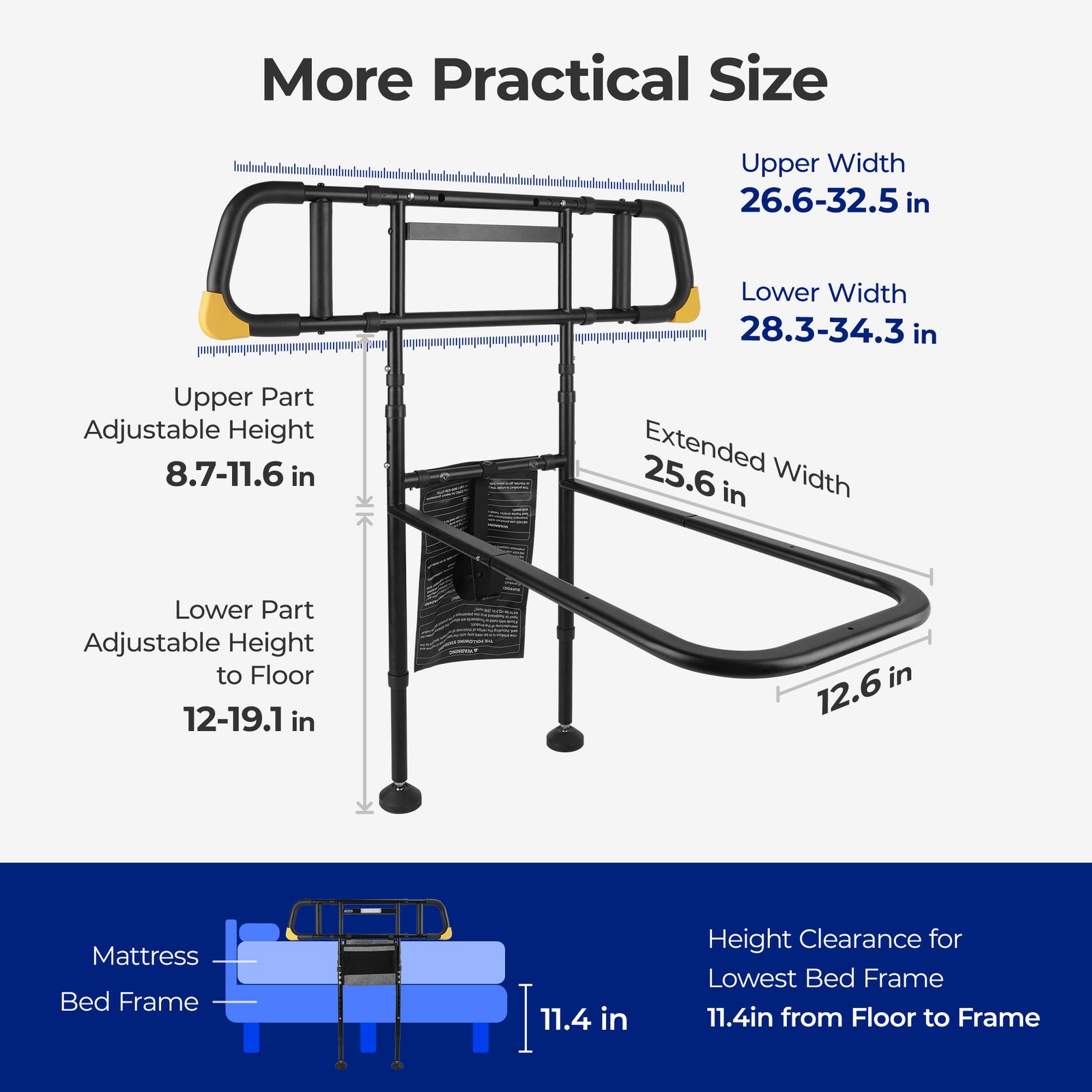 C4 Pro Bed Rail for Elderly Seniors, Adjustable Bed Assist Grab Bar with Dual Vertical Auxiliary Grips & Side Storage Pocket, 400 LBS Heavy Duty Bedside Fall Prevention Support Rail for Pregnant Women & Disabled Adults