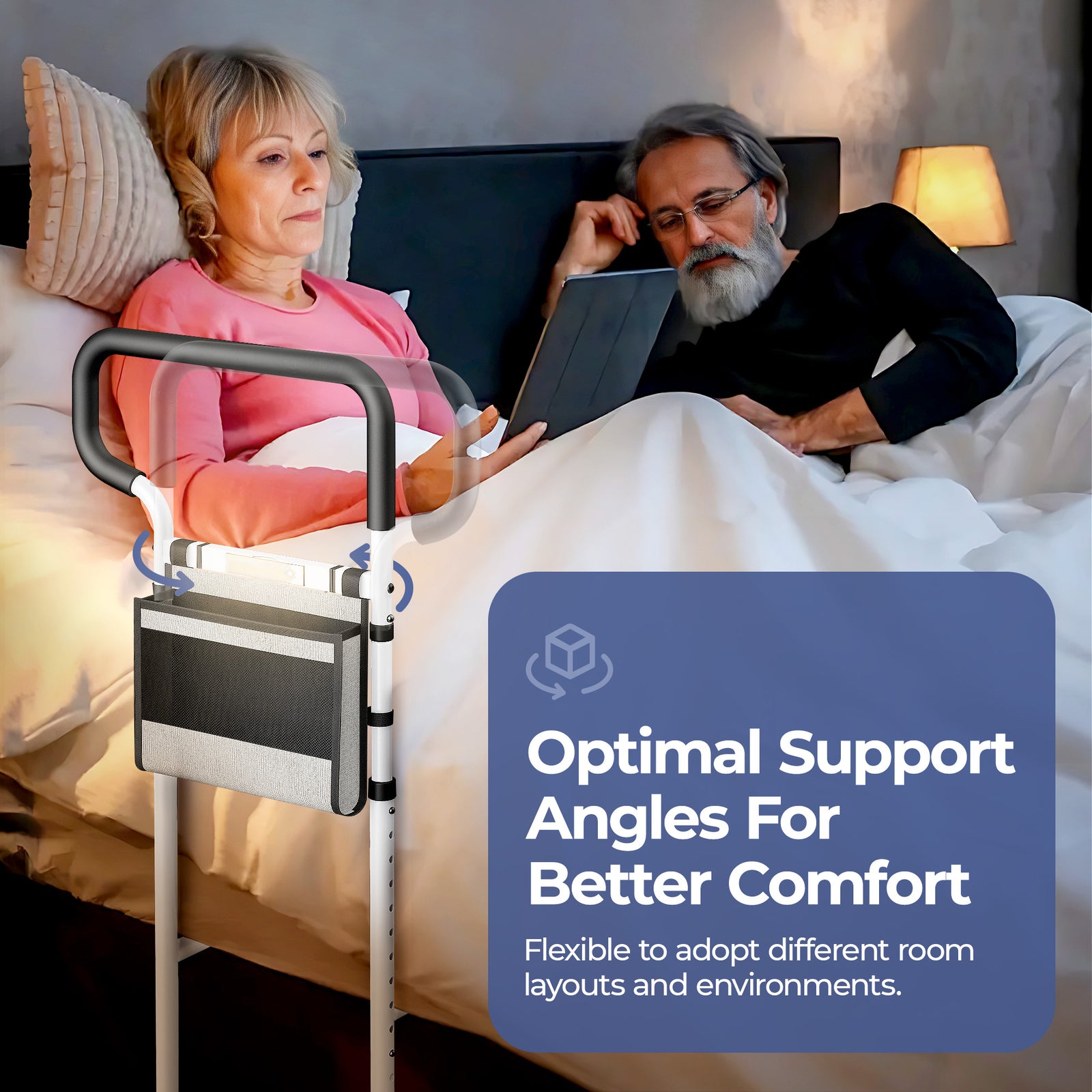 White C3 Pro Bed Rail for Elderly Adults, Adjustable Height Bed Assist Grab Bar, Heavy Duty Bedside Safety Handle Fall Prevention Bed Support Rail for Seniors, Disabled, Pregnant Women
