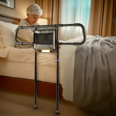 C4 Pro Bed Rail for Elderly Seniors, Adjustable Height Bed Assist Grab Bar with Side Storage Pocket, 400 LBS Heavy Duty Bedside Fall Prevention Safety Support Rail, Bed Standing Aid for Pregnant Women & Disabled Adults