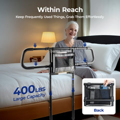 C4 Pro Bed Rail for Elderly Seniors, Adjustable Height Bed Assist Grab Bar with Side Storage Pocket, 400 LBS Heavy Duty Bedside Fall Prevention Safety Support Rail, Bed Standing Aid for Pregnant Women & Disabled Adults