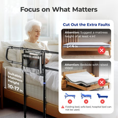 C4 Pro Bed Rail for Elderly Seniors, Adjustable Height Bed Assist Grab Bar with Side Storage Pocket, 400 LBS Heavy Duty Bedside Fall Prevention Safety Support Rail, Bed Standing Aid for Pregnant Women & Disabled Adults